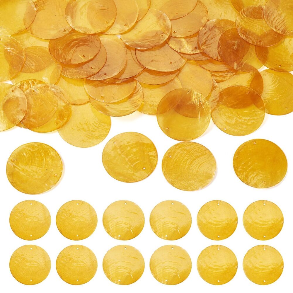 9173 50Pcs Natural Shell Disc Coin Charms Flat Round Seashell Link Pendants